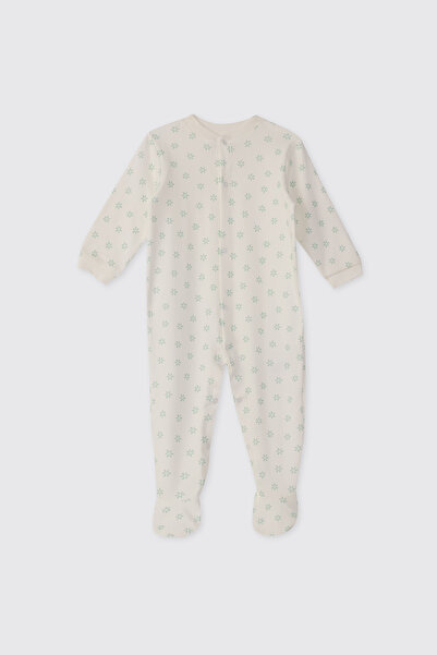 Panço Yenidoğan Çiçek Desenli Beyaz Tulum