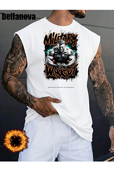 bellanova Men's White Printed Oversized Cut Cotton Crew Neck Undershirt