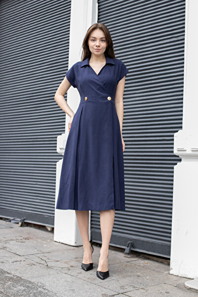 Jument Women's Modal Diagonal Double-Breasted Wrap Collar Skirt with Pleated ...