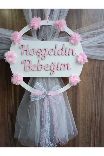 selmahobi Ahşap Hoşgeldin Bebeğim Pembe Kapı Süsü