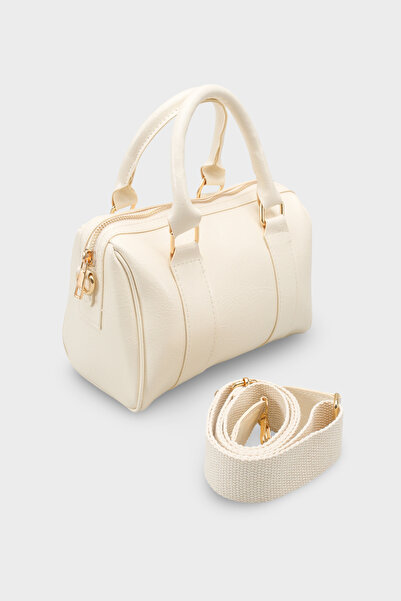 LOJO Women's Gold Zippered Stitched Hand and Shoulder Bag Marelio Beige