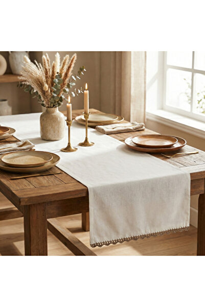 VİENNA Canvas Runner 40X140 cm – Handmade Modern Lace Detailed Runner