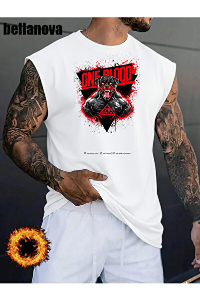 bellanova Men's White Printed Oversized Cut Cotton Crew Neck Undershirt