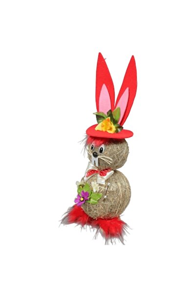 OEM Decorative Bunny from Straw, 50 cm, Pink-Grey, Rustic Ornament for Garden...