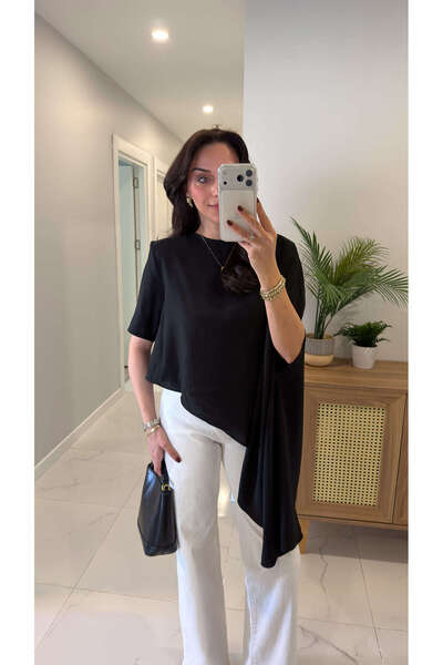 BİRCANÇİL Romes Black Padded Shawl Blouse
