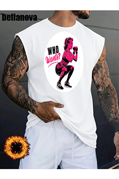 bellanova Men's White Printed Oversized Cut Cotton Crew Neck Undershirt