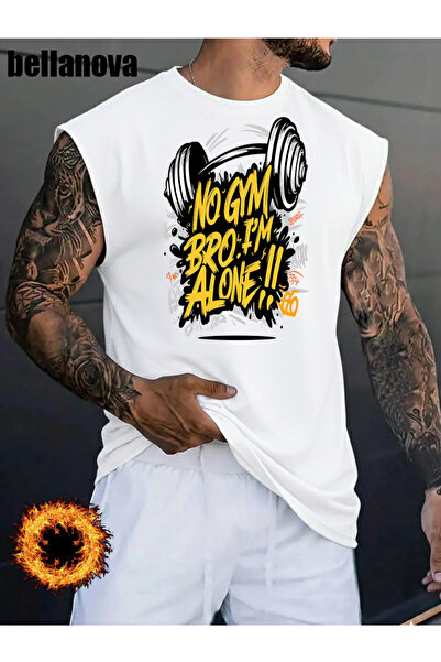 bellanova Men's White Printed Oversized Cut Cotton Crew Neck Undershirt