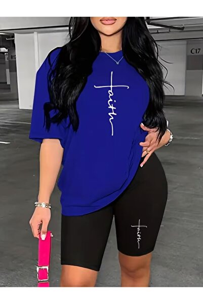 WOODROFFE Women's Faith Printed Oversize T-Shirt Leggings Set Casual Combinat...