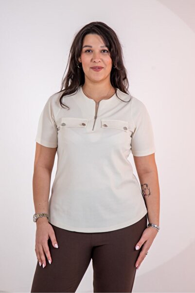 Roxxlen Γυναικεία μπλούζα με φερμουάρ στο λαιμό σε μεγάλο μέγεθος