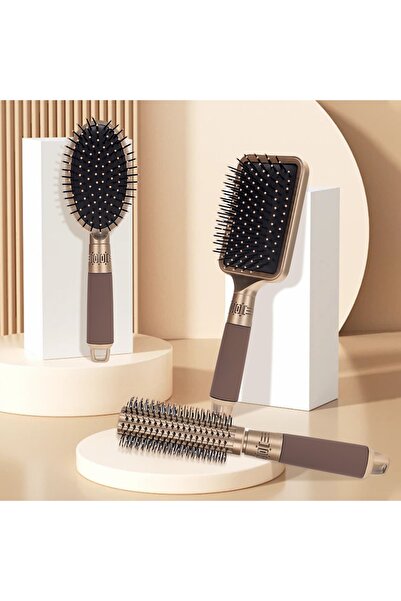 gaman 3-Piece Professional Hair Brush and Comb Set - Gold/Coffee Design Detan...