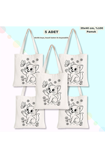 Cemira Sevimli Kedi 5 Adet Boyama Çantası, Anaokulu Çocuk Etkinlik Boyama, Bo...