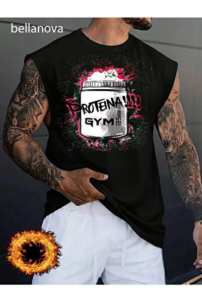 bellanova Men's Sports and Casual Stylish Printed Cotton Fabric Black Fitness...