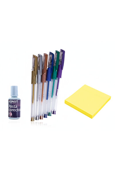 Kunst SET Pixuri cu gel metalic, pastă corectoare și notițe autoadezive