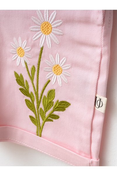 Jammybaby Adelya Daisy Embroidered Gabardine Denim Overall Jumpsuit %100 Cotton Blouse Luxury Girls' Baby Summer Set