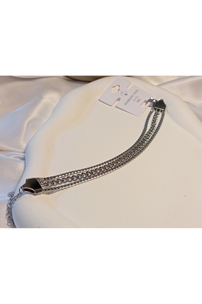 stainless steell Silver Color Row Chain Detail Steel Bracelet