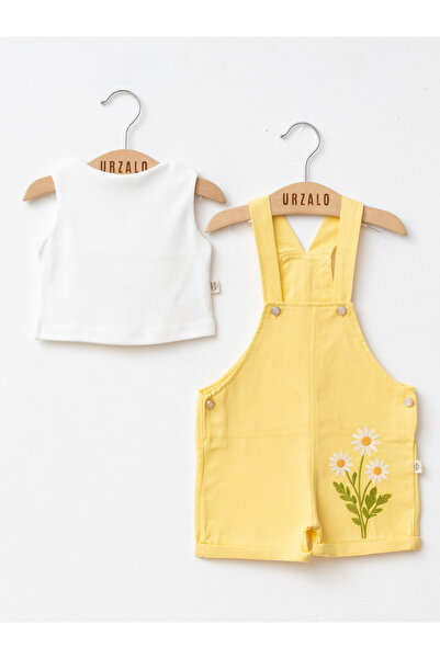 Jammybaby Adelya Daisy Embroidered Gabardine Denim Salopet Jumpsuit 100% Cott...