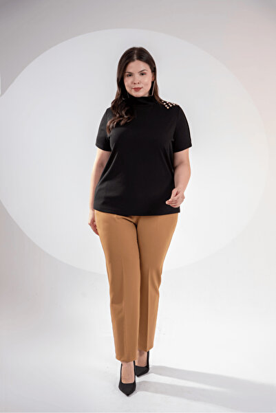 Roxxlen Bluză de damă cu mânecă scurtă, cu aplicații de strasuri, mărime mare...