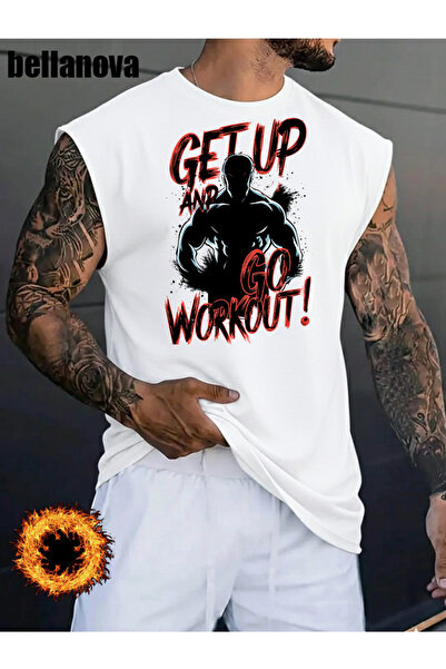 bellanova قميص رجالي أبيض مطبوع بقصة واسعة من القطن وياقة دائرية