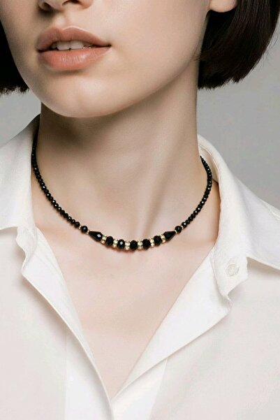 JUPİNG Elegant Necklace with Black Crystal Beads – Chic with a Sparkling Detail