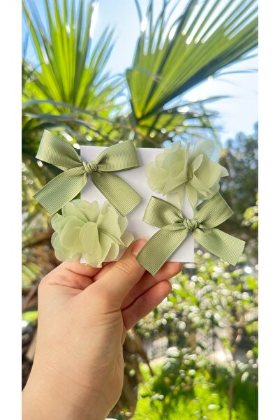 Toka Perisi Kız Bebek Çocuk Yeşil Frida Fiyonk 4’lü Toka Seti