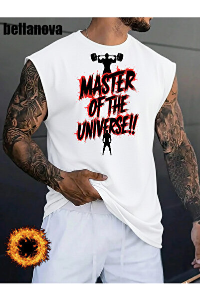 bellanova Men's White Printed Oversized Cut Cotton Crew Neck Undershirt