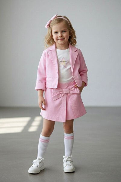 Minigimin Cicileri Set 3 piese pentru fetițe din bumbac cu detalii fundiță - Roz