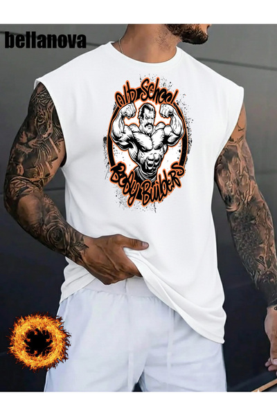 bellanova Men's White Printed Oversized Cut Cotton Crew Neck Undershirt