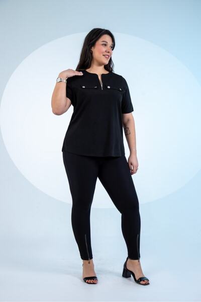 Roxxlen Блузка з коміром на блискавці для жінок великих розмірів