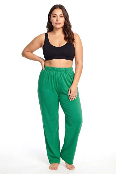 modaserdem Green Plus Size Relaxed Fit Pajama Bottoms with Pockets