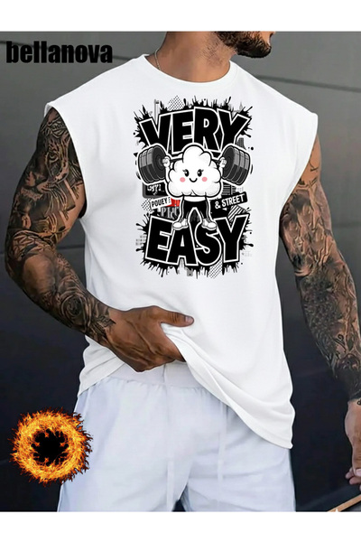 bellanova Men's White Printed Oversized Cut Cotton Crew Neck Undershirt