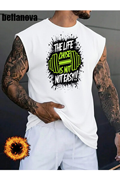 bellanova Men's White Printed Oversized Cut Cotton Crew Neck Undershirt