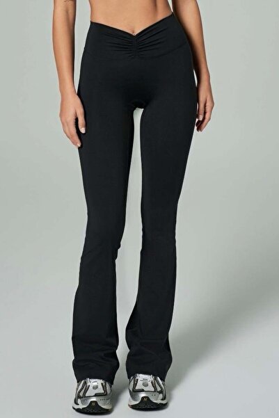 Mine Tan Butik Women's Tights with Ruffle Detail - Black