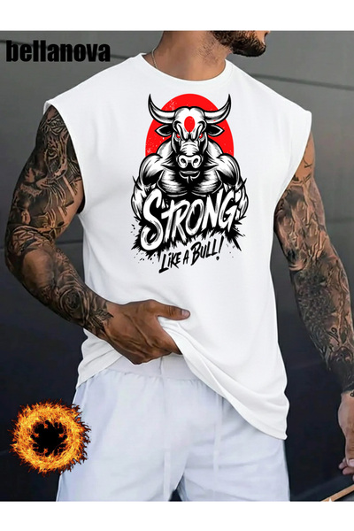 bellanova Men's White Printed Oversized Cut Cotton Crew Neck Undershirt