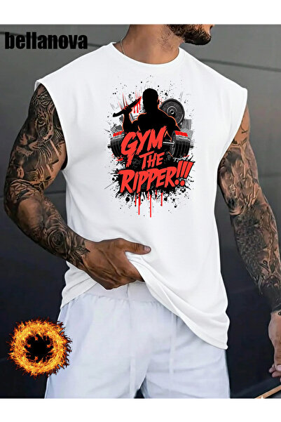 bellanova Men's White Printed Oversized Cut Cotton Crew Neck Undershirt