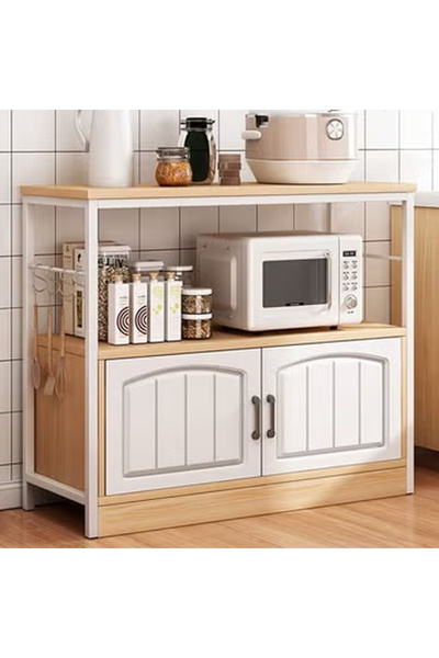 KEKE 2-Tier Kitchen Storage Shelf Microwave Oven Stand with Cabinet & Spice O...