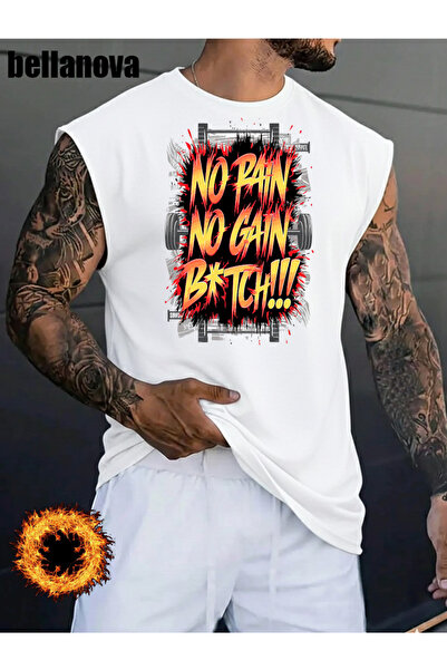 bellanova Men's White Printed Oversized Cut Cotton Crew Neck Undershirt