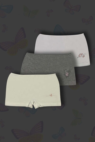 GRI MOR TEKSTIL SET DE BOXERE DIN BUMBAC CU IMPRIMEU FLUTURI PENTRU FETE, 3 P...