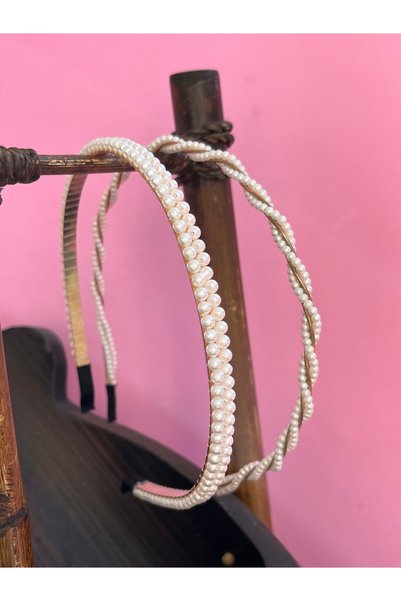 BURÇİN AKSESUAR Double Pearl Crown Hairpin, Minimal Elegant Pearl Hair Crown,...