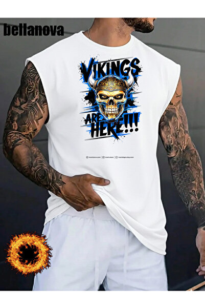 bellanova Men's White Printed Oversized Cut Cotton Crew Neck Undershirt