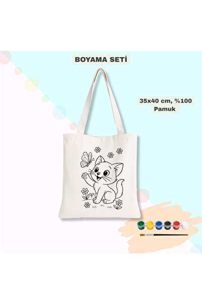 Cemira Sevimli Kedi Çocuk Etkinlik Boyama Çanta Seti – 6’lı Akrilik Boya - Bo...