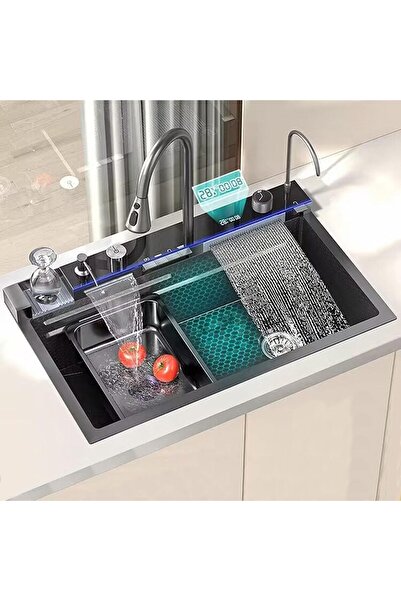 Vivendo Chiuveta Bucatarie Multifunctionala Vivendo®, Negru Grafit, cu 2 Casc...