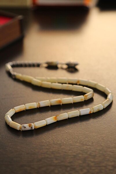 TESBİHKENTİ Silver Tasseled Capsule Grain Pine Resin Drop Amber Prayer Beads