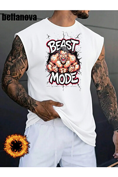 bellanova Men's White Printed Oversized Cut Cotton Crew Neck Undershirt