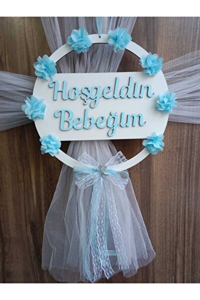 selmahobi Ahşap Hoşgeldin Bebeğim Mavi Kapı Süsü