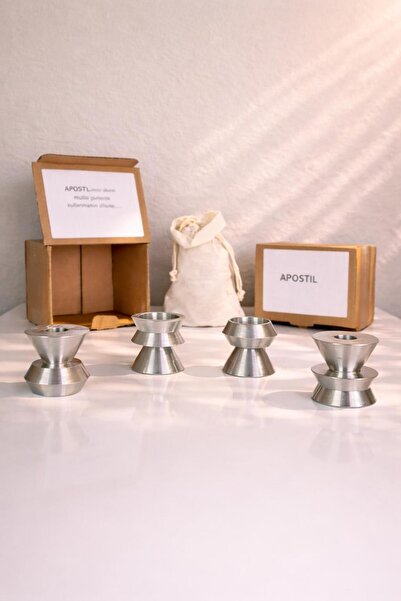 APOSTİL Aluo Ikili Metal Mumluk / Şamdan Seti, Ham Metal Alüminyum Modern Dek...