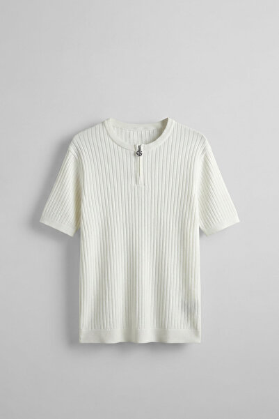 ablukaonline Tricou pentru bărbați, croială normală, din tricot premium, ecru