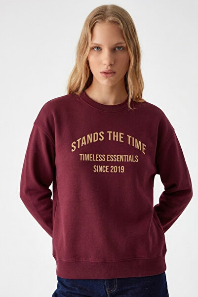 COMBİNE MİCHAİL Hanorac de damă Time cu imprimeu text, roșu claret