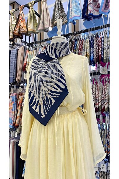 KUQOS Zebra Desen Eşarp Lacivert Beyaz