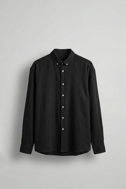 ablukaonline Men's Relaxed Fit Fine Textured Shirt Black