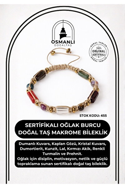 OSMANLI DOĞAL TAŞ Certified Capricorn Zodiac Natural Stone Macrame Bracelet O...